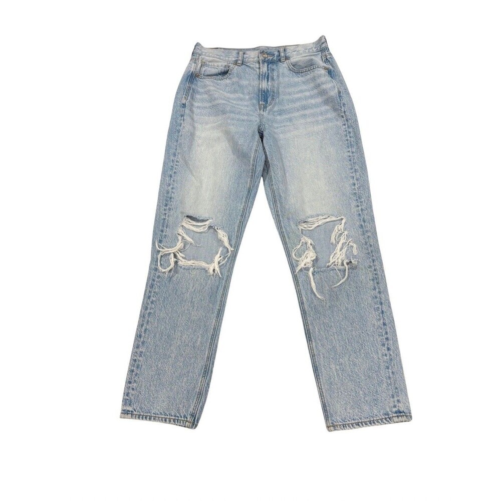 American Eagle Mom Jean Women 6 Blue Hi Rise Distressed Light Wash Tapered Denim
